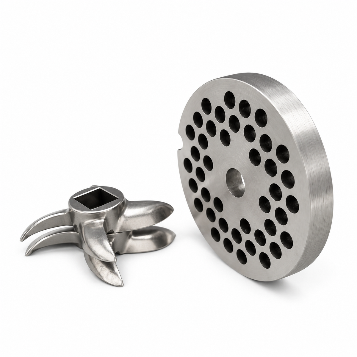 3-Pack #12 Meat Grinder Curved Blade & Plate Set, Stainless Steel Replacement Parts