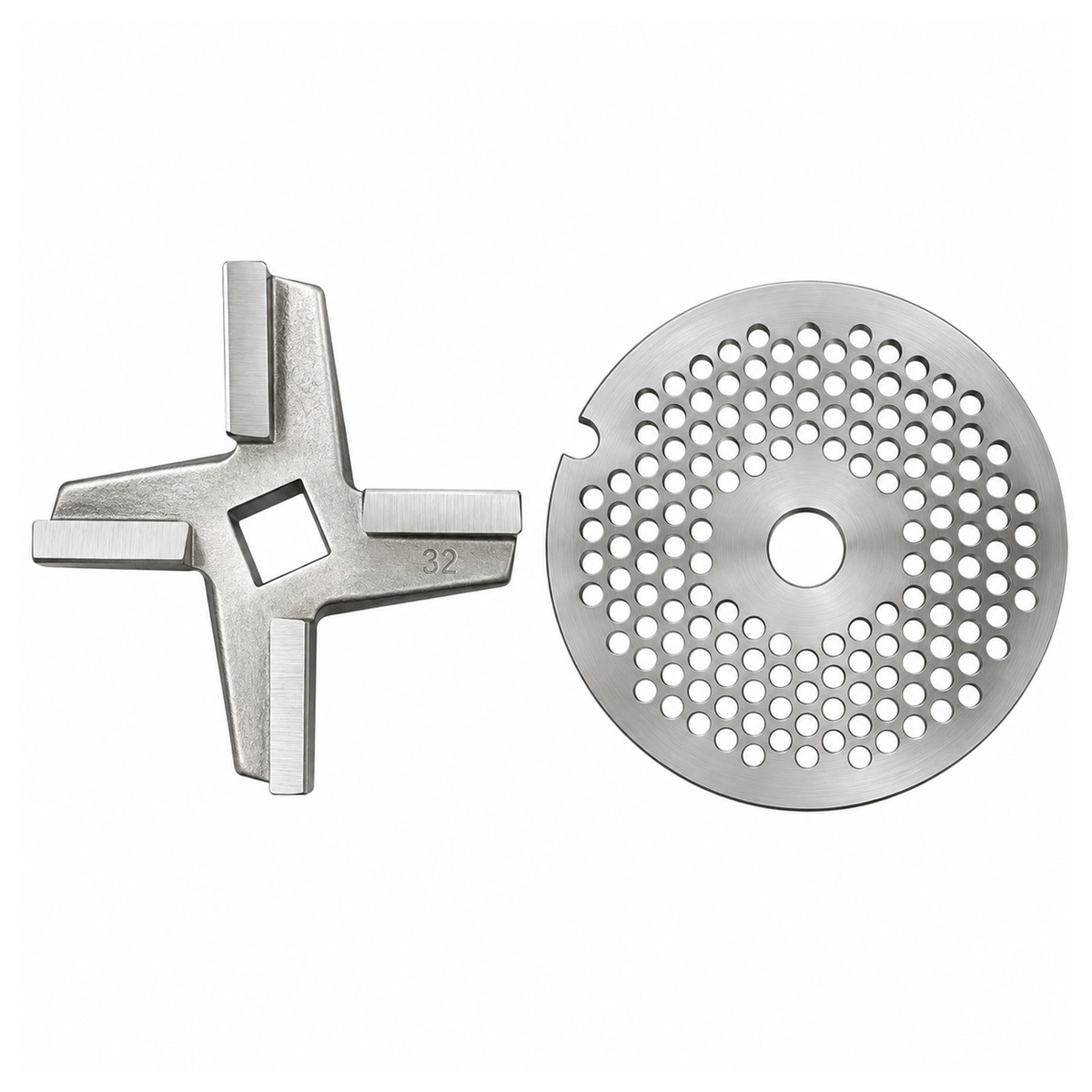 2-Pack #32 Meat Grinder Solid Forged Blade & Plate Set, Stainless Steel Replacement Parts