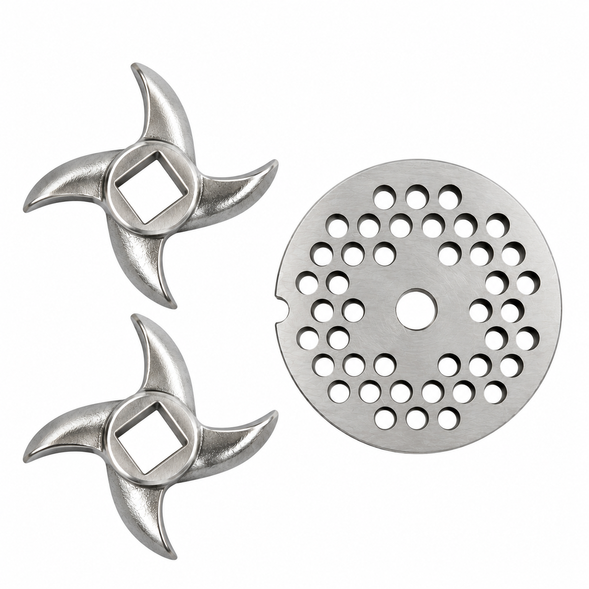 3-Pack #12 Meat Grinder Curved Blade & Plate Set, Stainless Steel Replacement Parts
