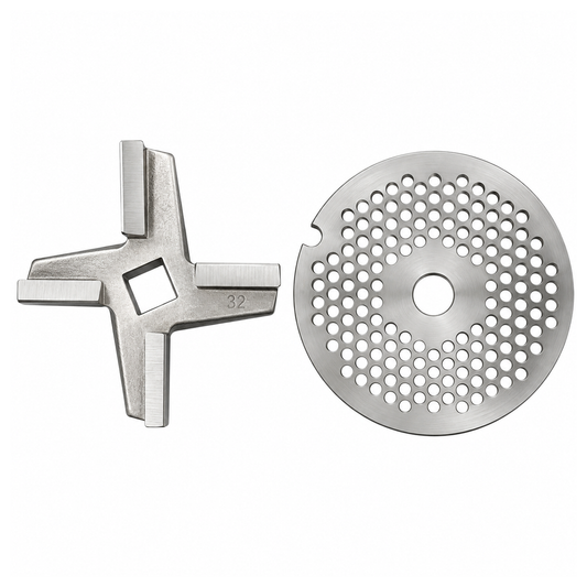 2-Pack #32 Meat Grinder Solid Forged Blade & Plate Set, Stainless Steel Replacement Parts