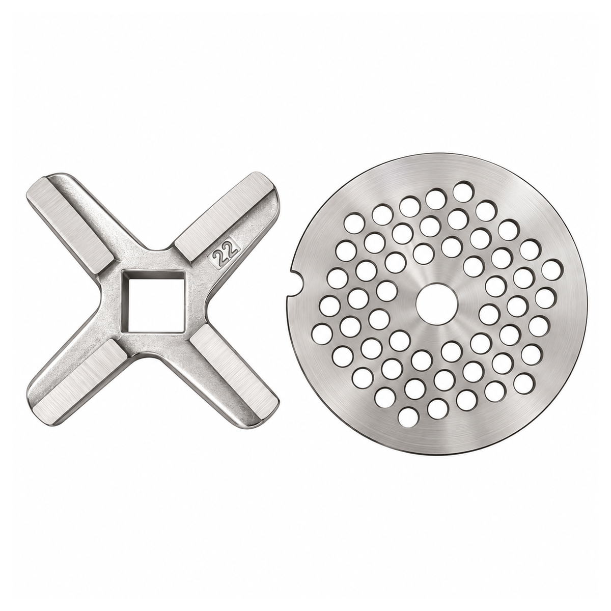 2-Pack #22 Meat Grinder Solid Forged Blade & Plate Set, Stainless Steel Replacement Parts