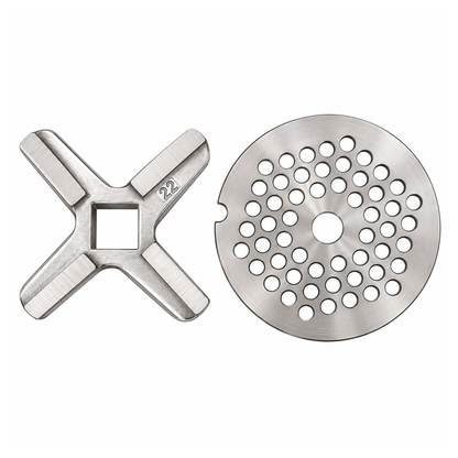2-Pack #22 Meat Grinder Solid Forged Blade & Plate Set, Stainless Steel Replacement Parts