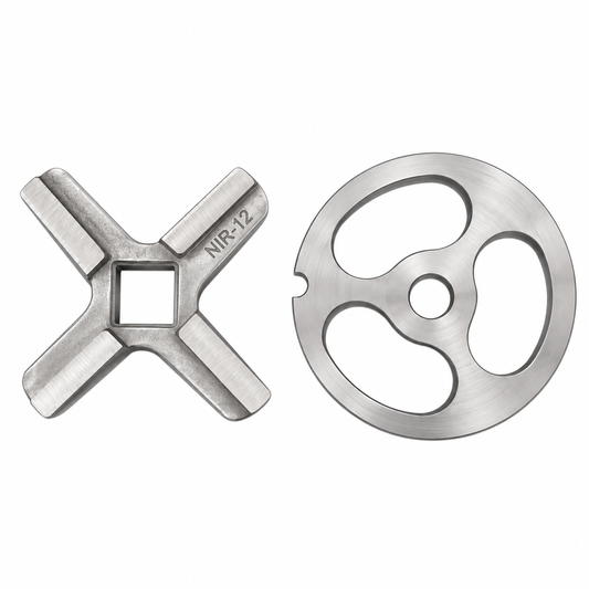 2-Pack #12 Solid Forged Meat Grinder Blade & Three-Slot Sausage Stuffing Plate Set