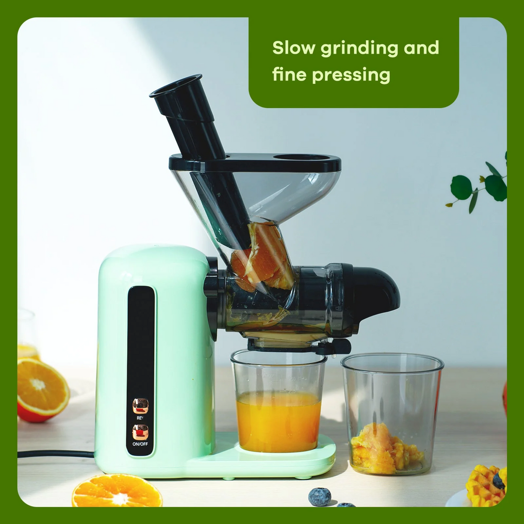 Mini Slow Masticating Juicer Machines, Cold Press Fruits & Vegetables Juice Extractor w/ Reverse Function, Easy to Clean, Quiet Motor