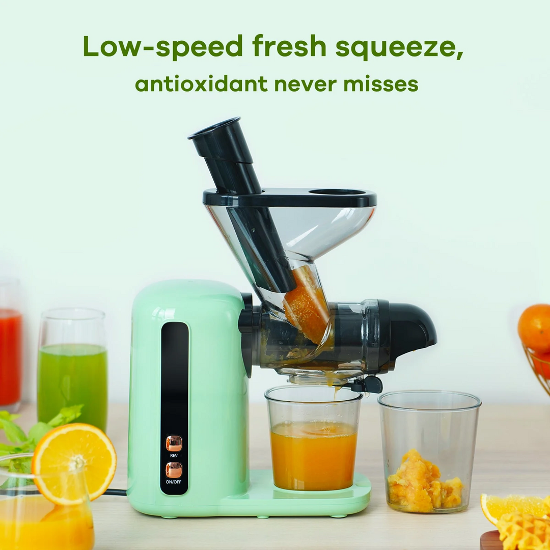 Mini Slow Masticating Juicer Machines, Cold Press Fruits & Vegetables Juice Extractor w/ Reverse Function, Easy to Clean, Quiet Motor